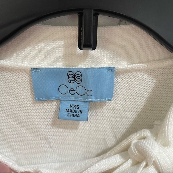 Cece Womens mixed media sweater antic white XXS tie neck essential minimalistic - Picture 10 of 10